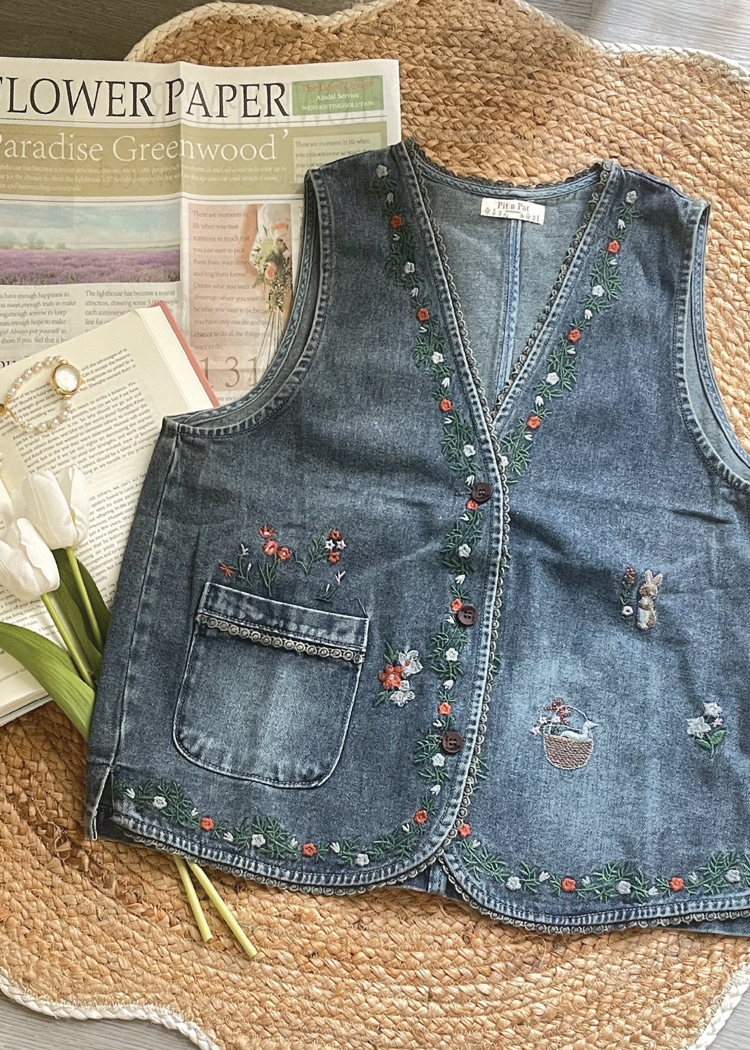 Pit a Pat Embroidered Light Washed Denim Jacket