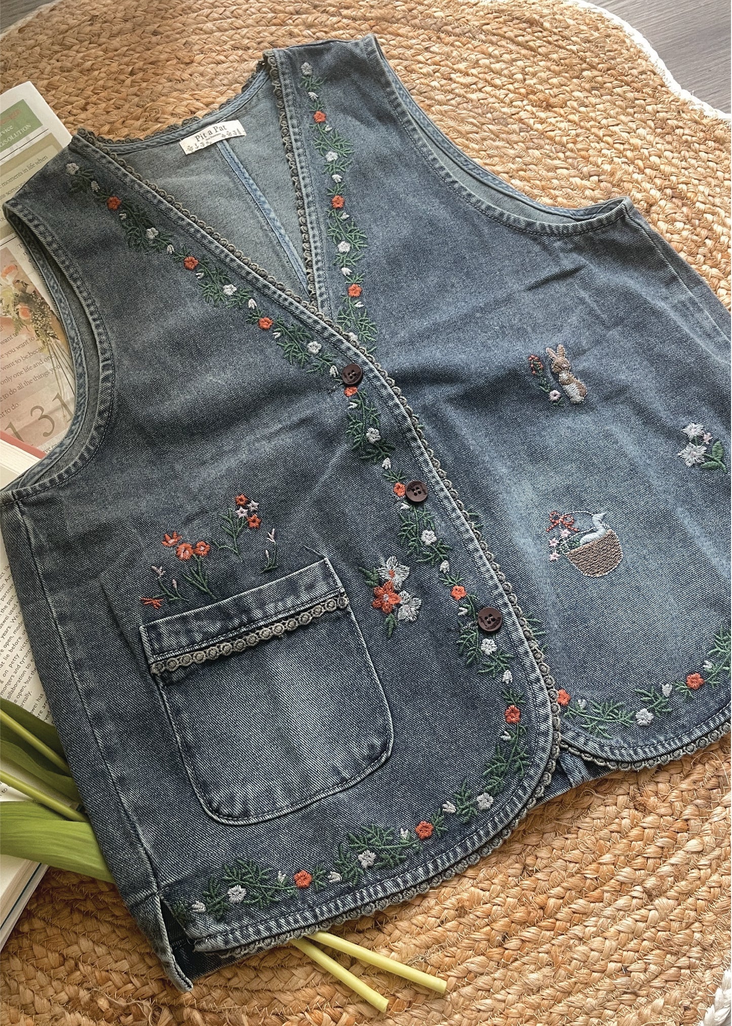 Pit a Pat Embroidered Light Washed Denim Jacket