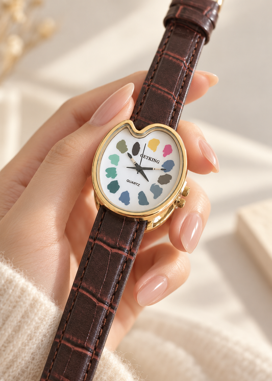 Pit a Pat Vintage Artist Palette Heart Watch | Brown Leather Look Women’s Watch