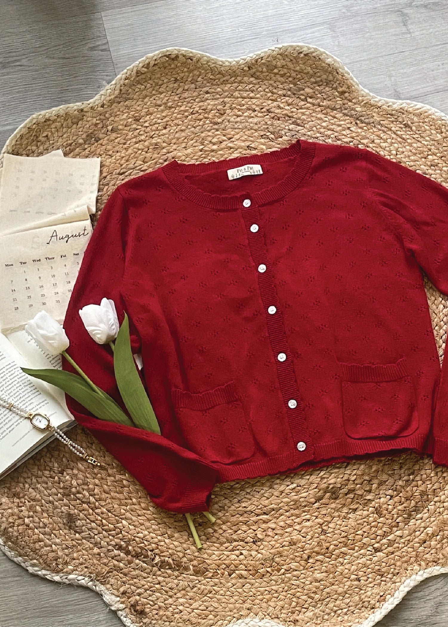 Pit a Pat Women's Red Lightweight Knit Cardigan