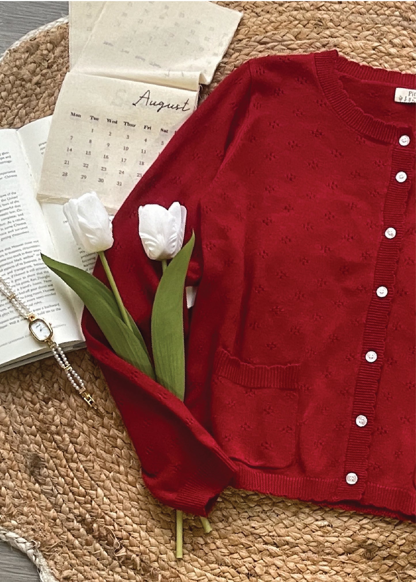 Pit a Pat Women's Red Lightweight Knit Cardigan