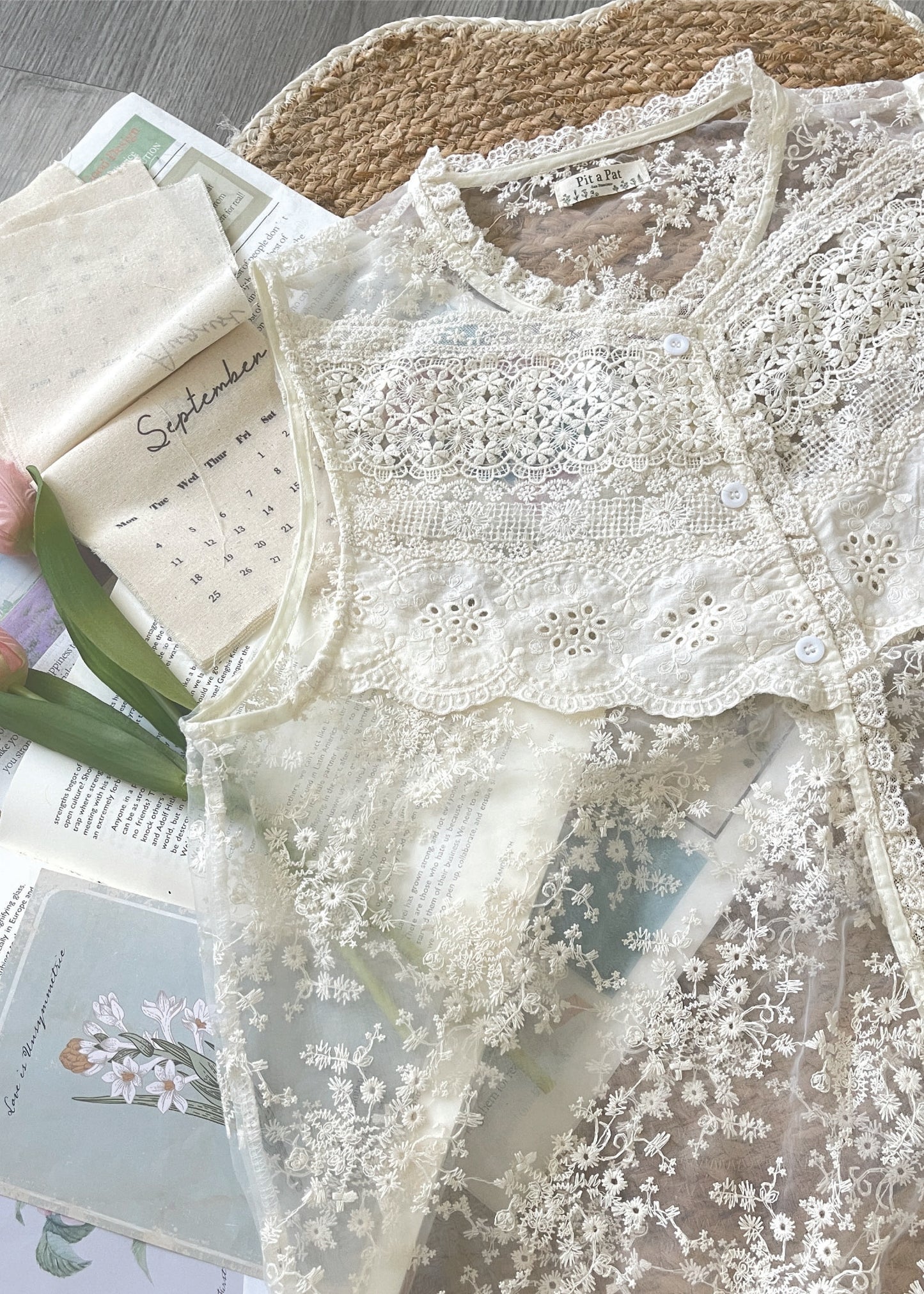 Pit a Pat Women’s Embroidered Organza Lace Tank Top