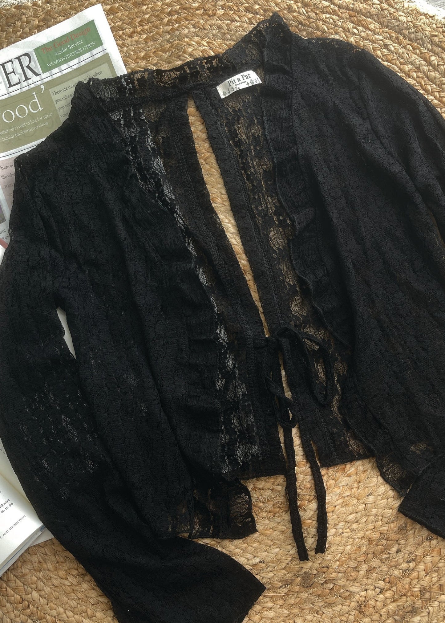 Pit a Pat Women’s Tie Open Back Black Knit Cardigan