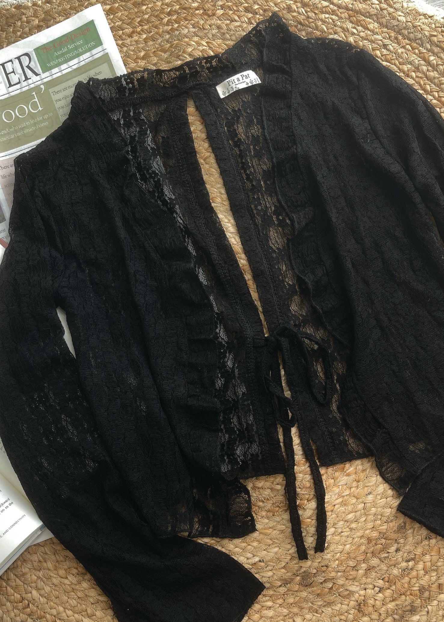 Pit a Pat Women’s Tie Open Back Black Knit Cardigan