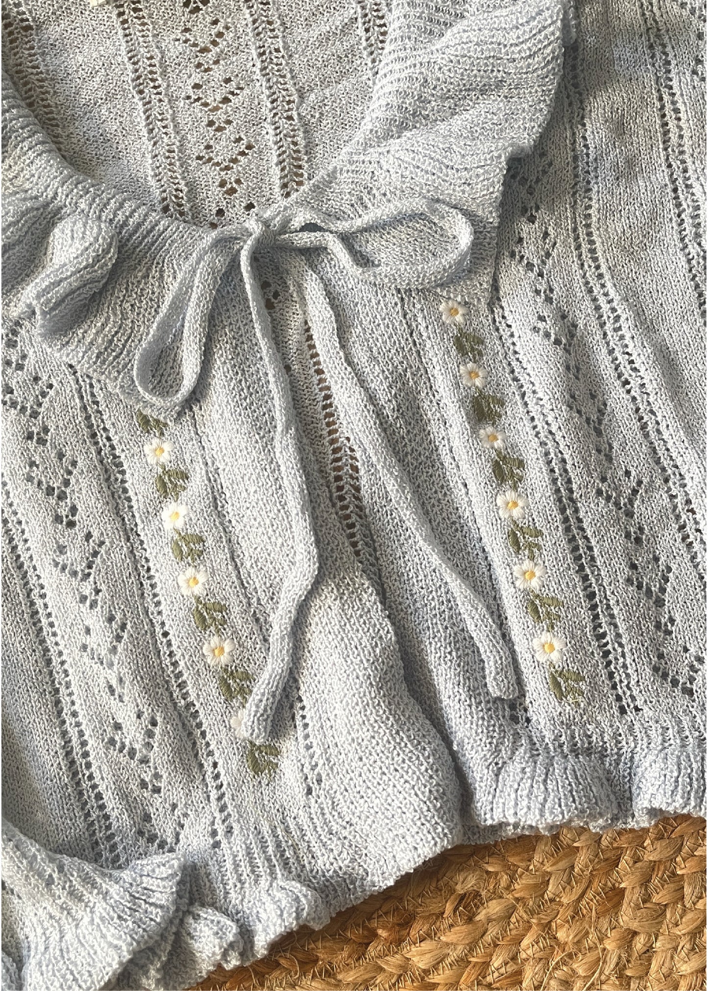 Pit a Pat Women’s Baby Blue Ruffle Embroidered Knit Cardigan