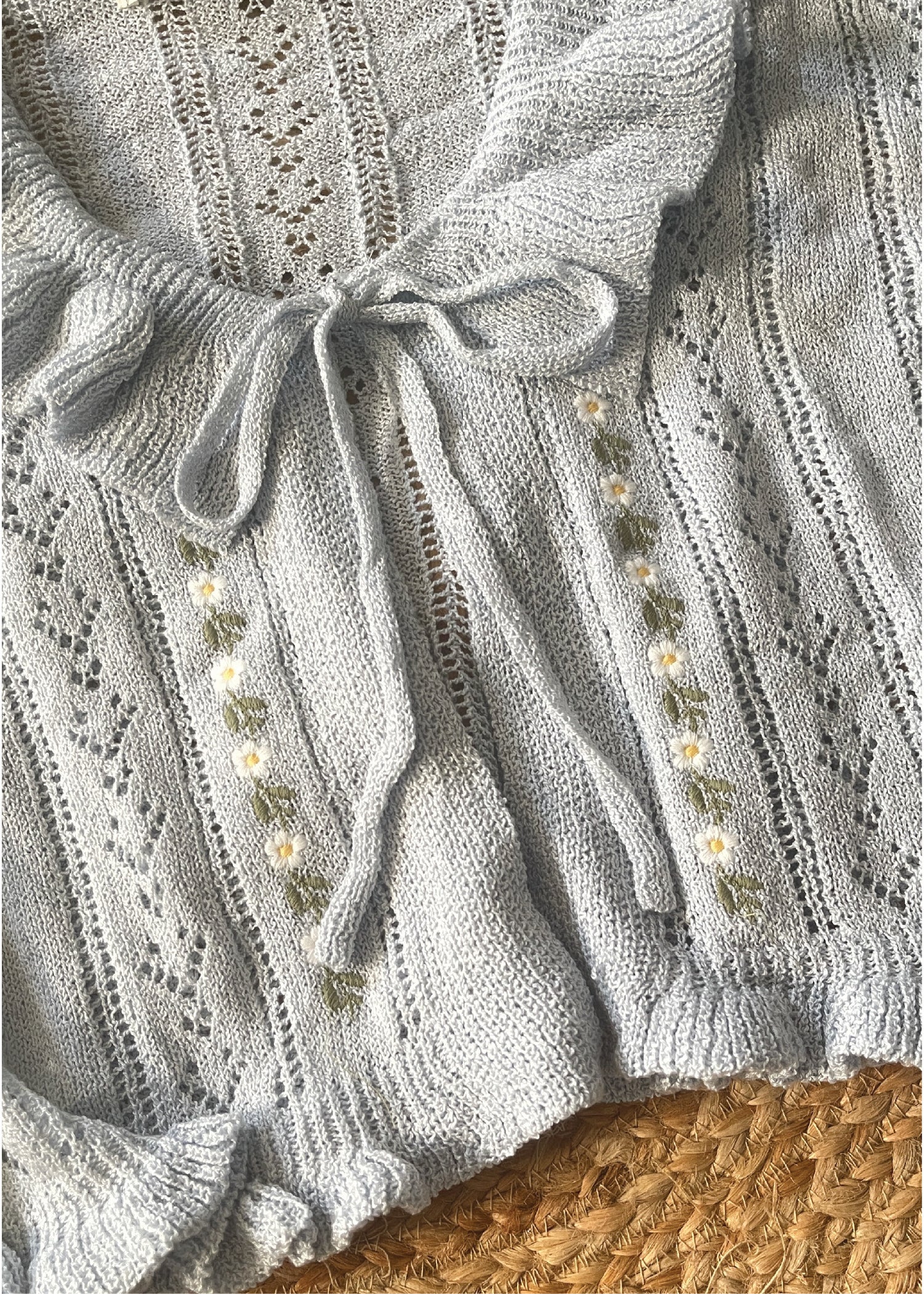 Pit a Pat Women’s Baby Blue Ruffle Embroidered Knit Cardigan