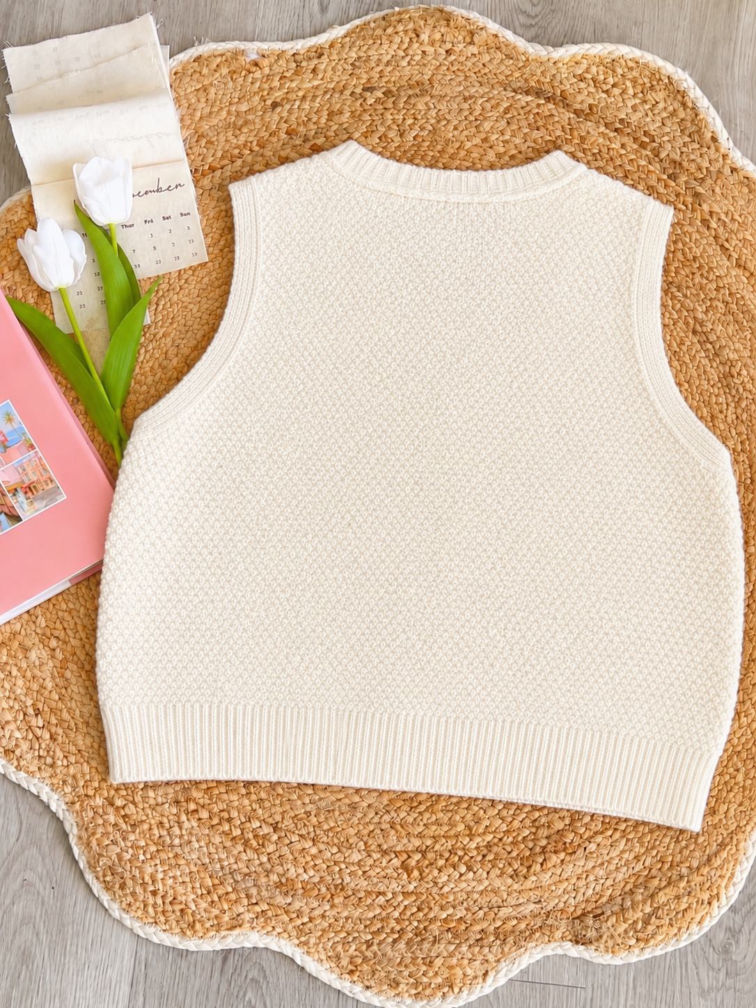 Pit a Pat Rosie Heirloom Cable Knit Vest – Hand-Crocheted Floral Cottagecore Cardigan
