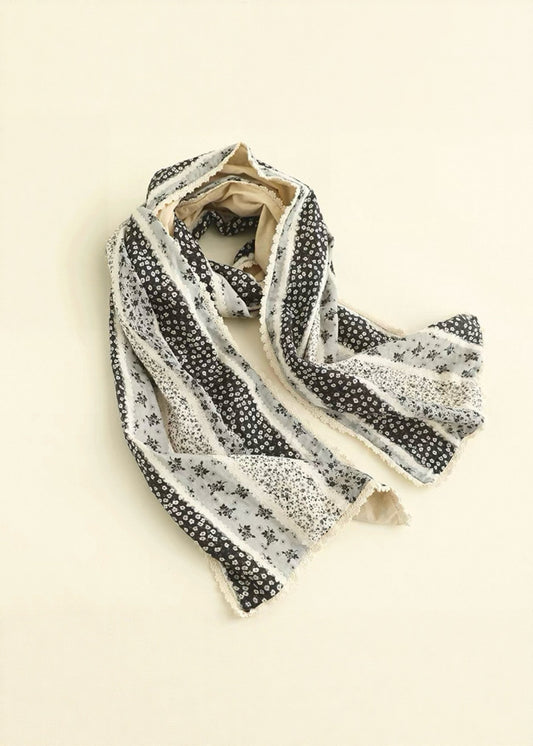 Cottagecore Patchwork Print Scarf with Lace Trim