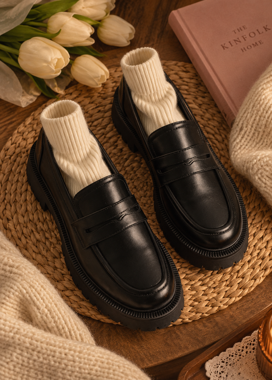 Pit a Pat Vintage Classic Leather Penny Loafers | Chunky Platform Shoes