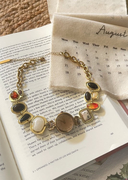 Pit a Pat Watch Pendant Stone Necklace