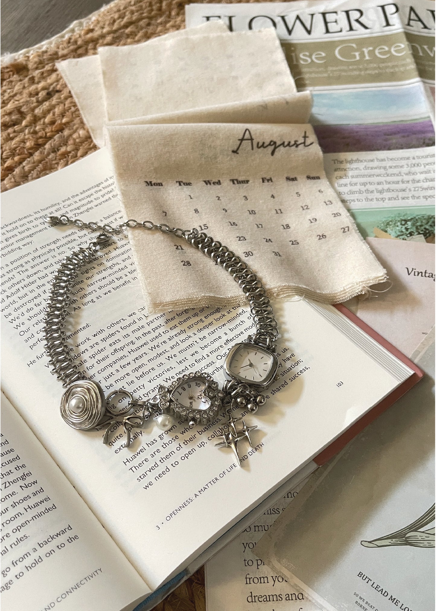 Pit a Pat Watch Pendant Pearl Necklace