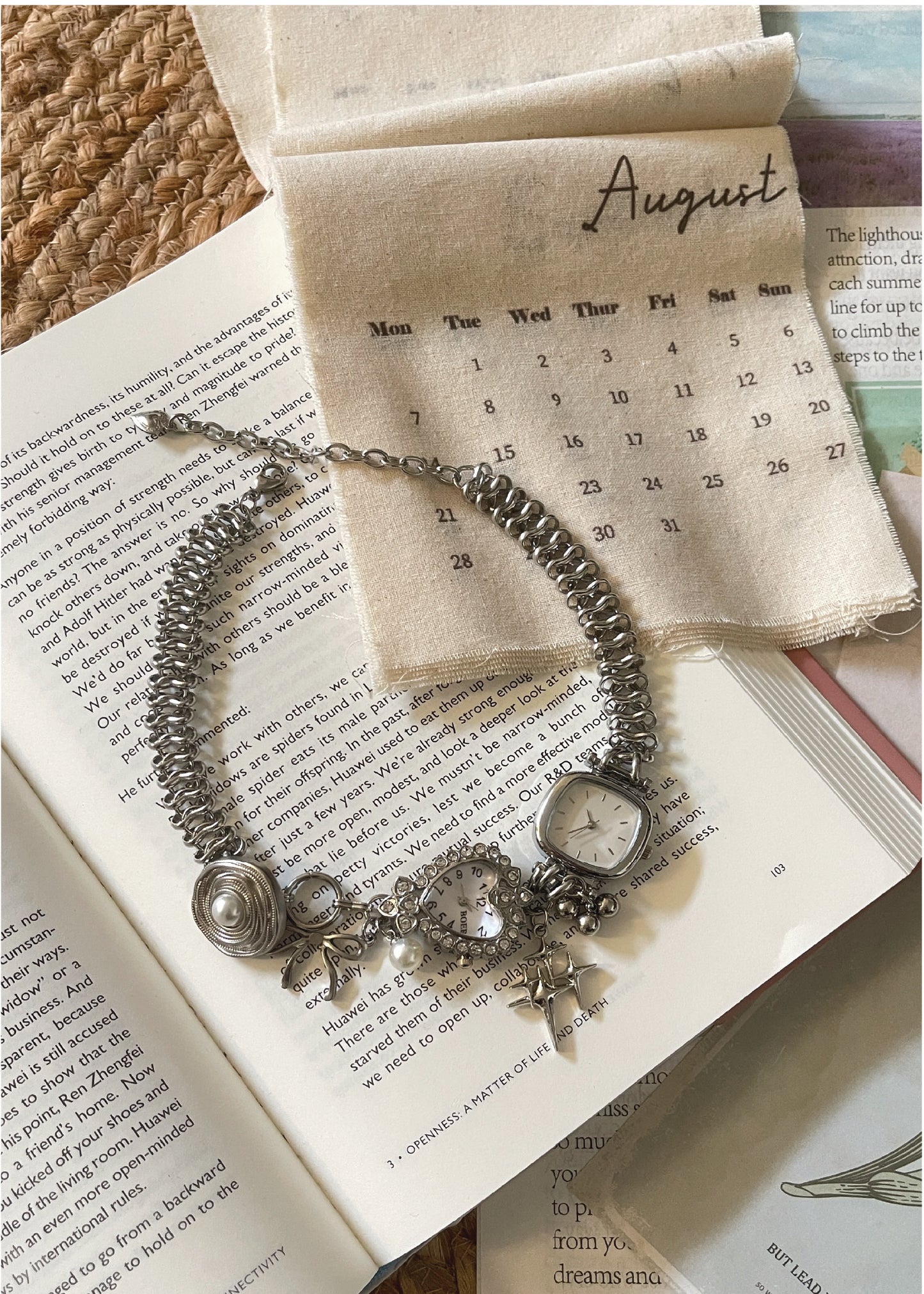 Pit a Pat Watch Pendant Pearl Necklace