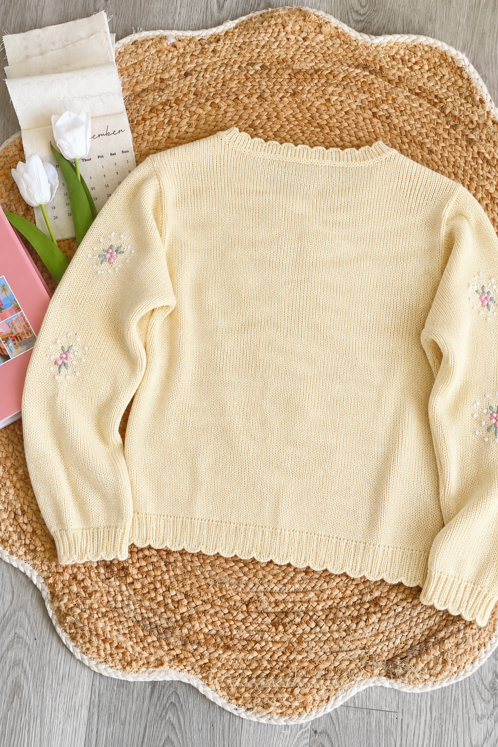 Pit a Pat Buttercream Hand-Crocheted Floral Cardigan – Cottagecore Wool Knit Sweater