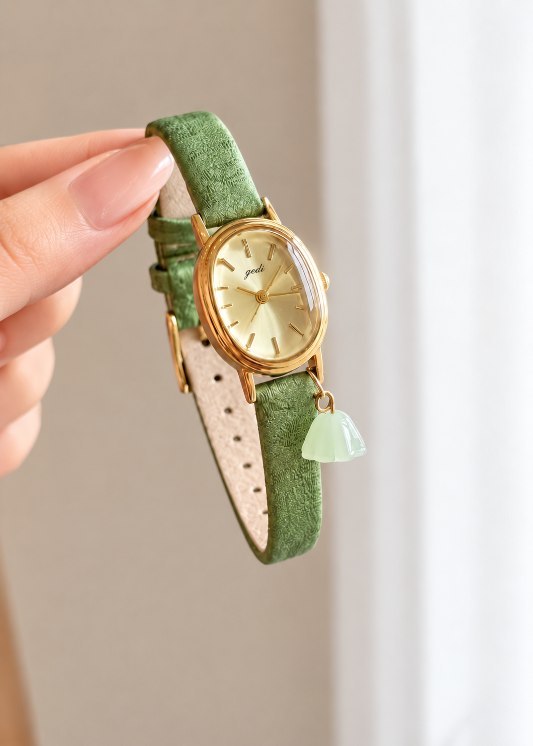 Pit a Pat Vintage Green Floral Charm Watch | Cottagecore Gold Oval Women’s Watch