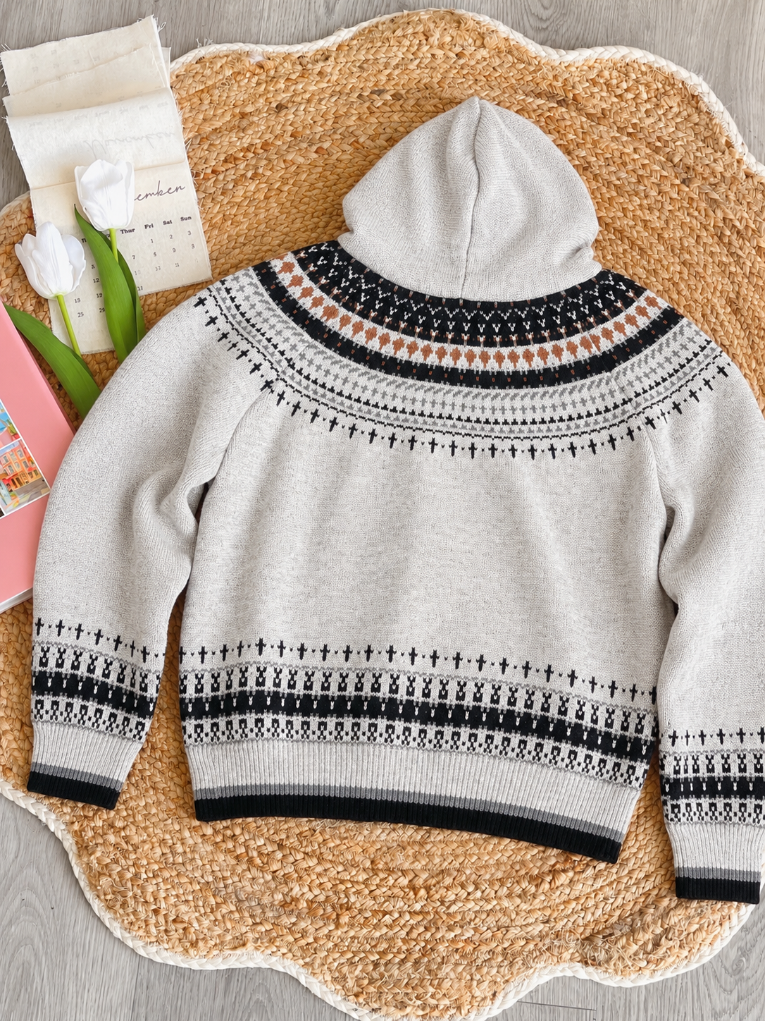 Pit a Pat Winter Woodland Fair Isle Hooded Wool Cardigan – Vintage Nordic Knit Sweater