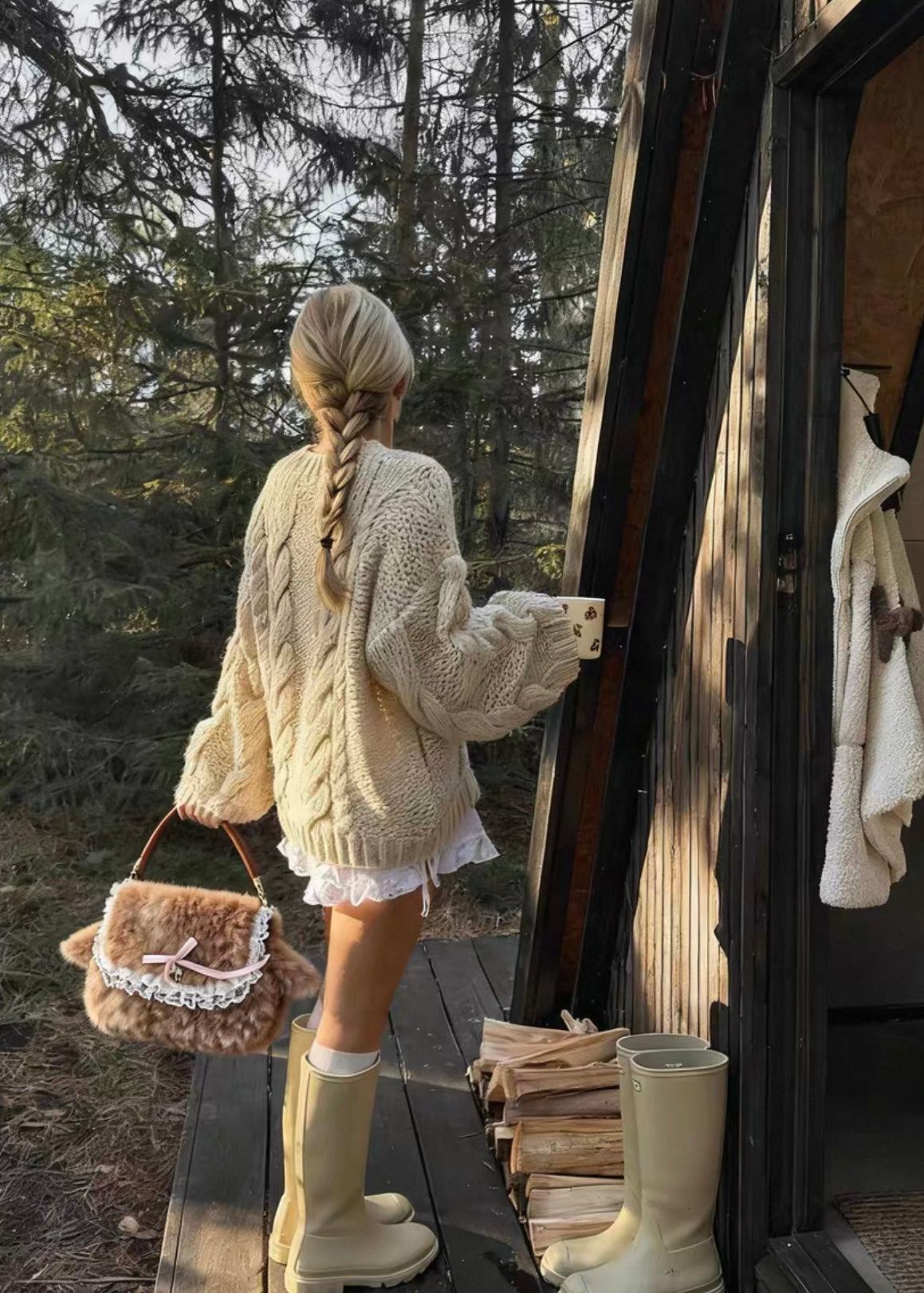 Deer Print Faux Fur Crossbody Bag with Ear Detail