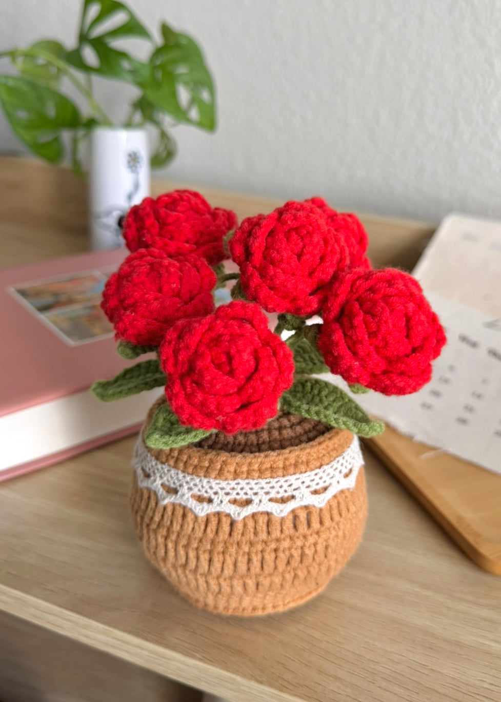 Handmade Crochet Rose Plant – Everlasting Flower Decoration for Home & Office