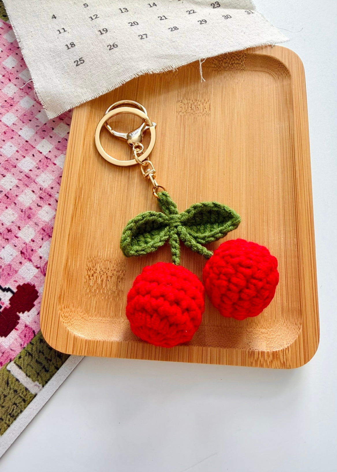 Handmade Crochet Cherry Keychain – Cute Mini Plush Key Ring Gift