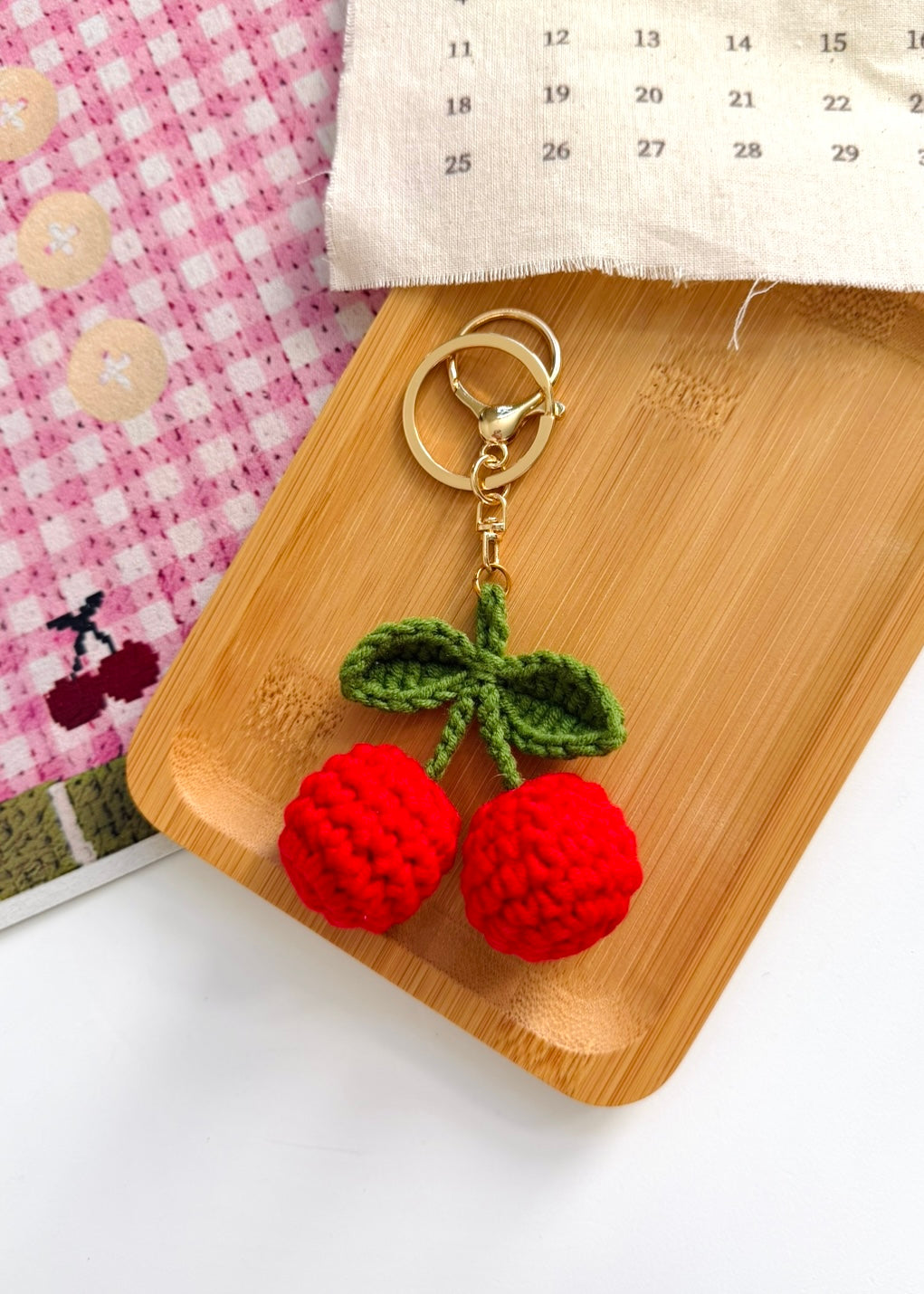 Handmade Crochet Cherry Keychain – Cute Mini Plush Key Ring Gift