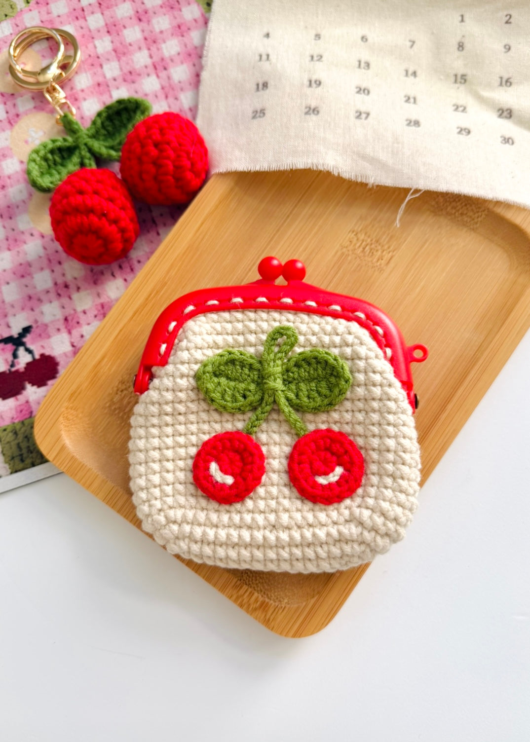 Handmade Crochet Cherry Purse – Mini Coin & Key Pouch, Cute AirPod Case