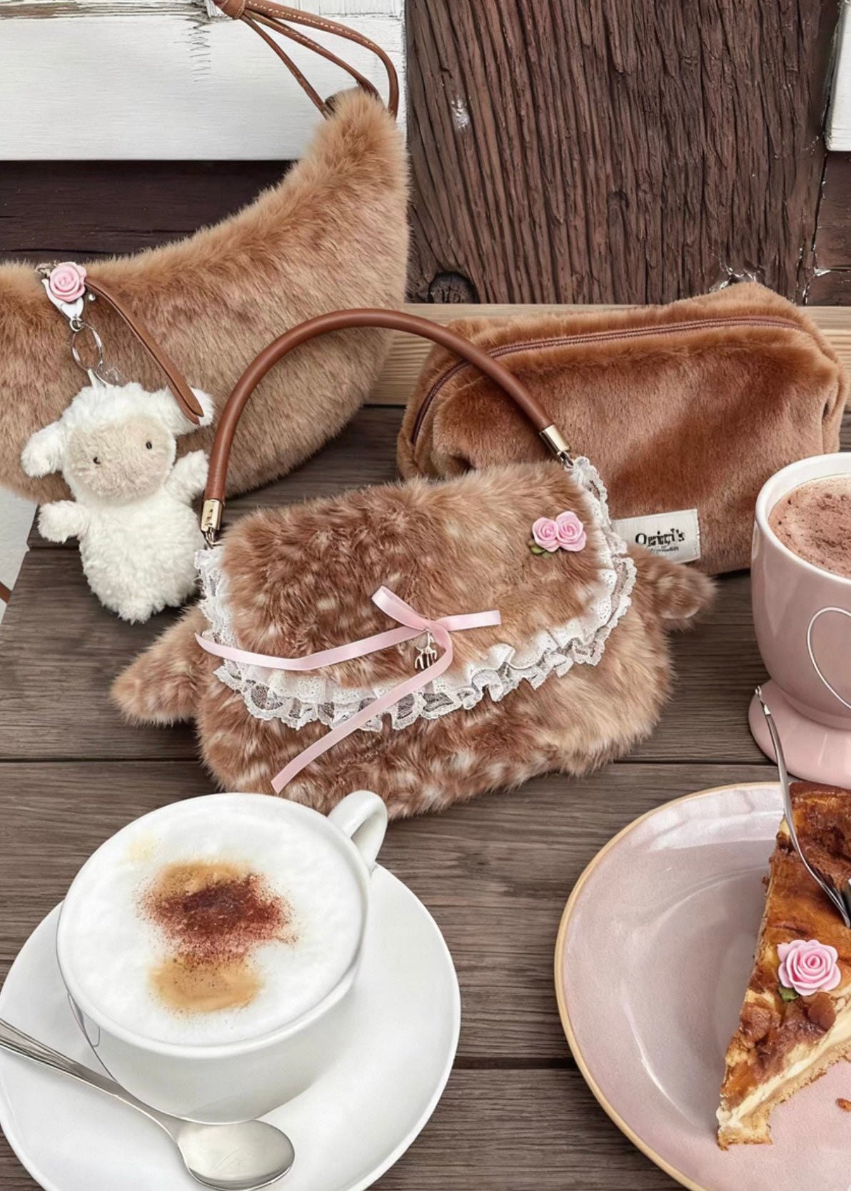 Deer Print Faux Fur Crossbody Bag with Ear Detail