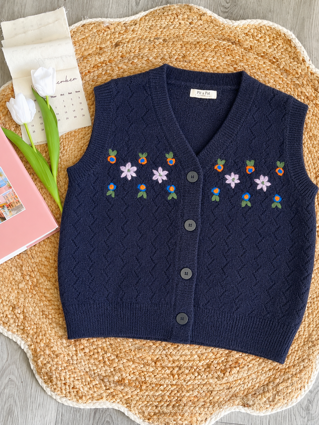 Pit a Pat Little Wildflower Knit Vest – Hand-Crocheted Floral Cottagecore Cardigan