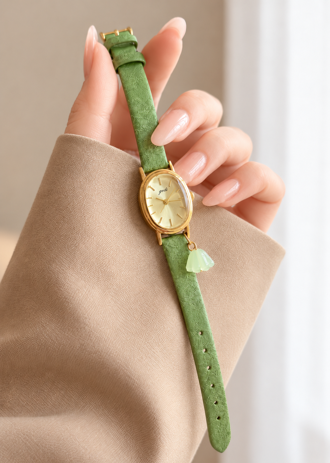 Pit a Pat Vintage Green Floral Charm Watch | Cottagecore Gold Oval Women’s Watch