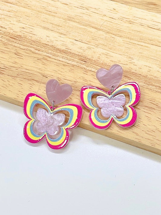 Rainbow Butterfly Dangle Earrings