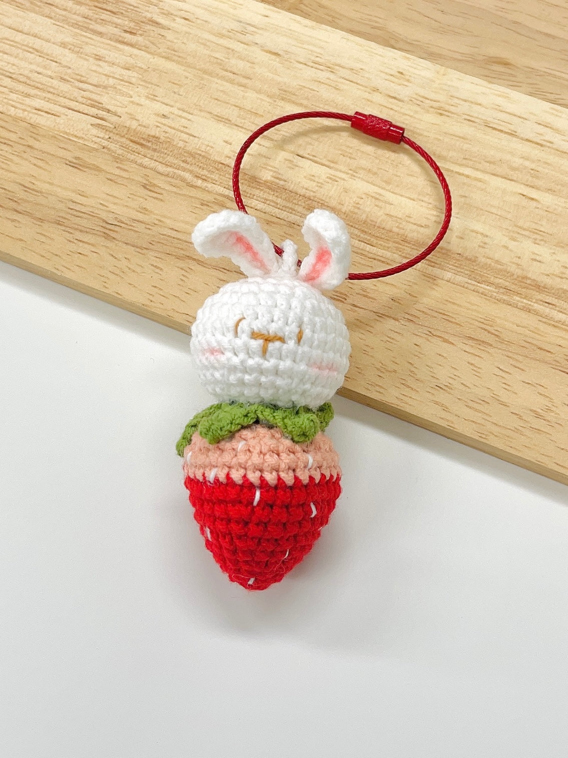 Handmade Bunny Strawberry Keychain