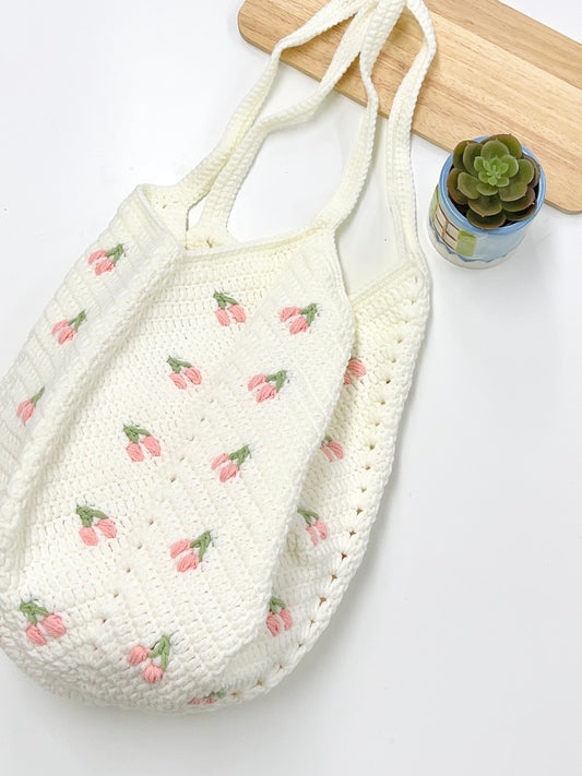 Cherry Crochet Woven Shoulder Bag