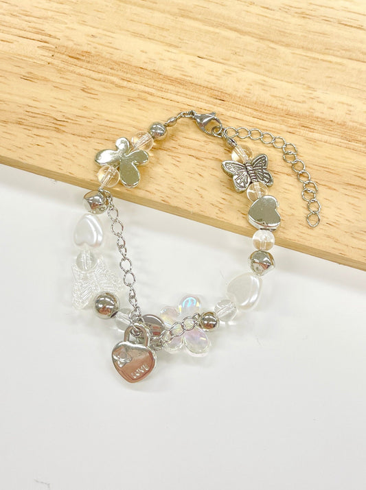 Crystal Butterfly Layered Beaded Bracelet