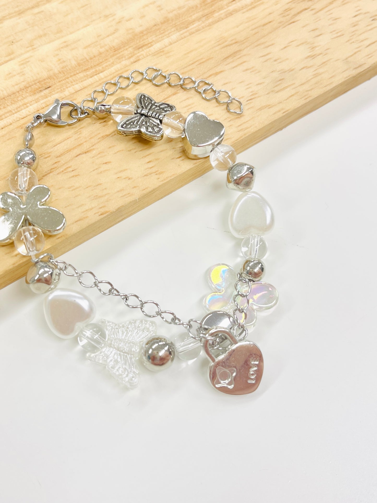 Crystal Butterfly Layered Beaded Bracelet