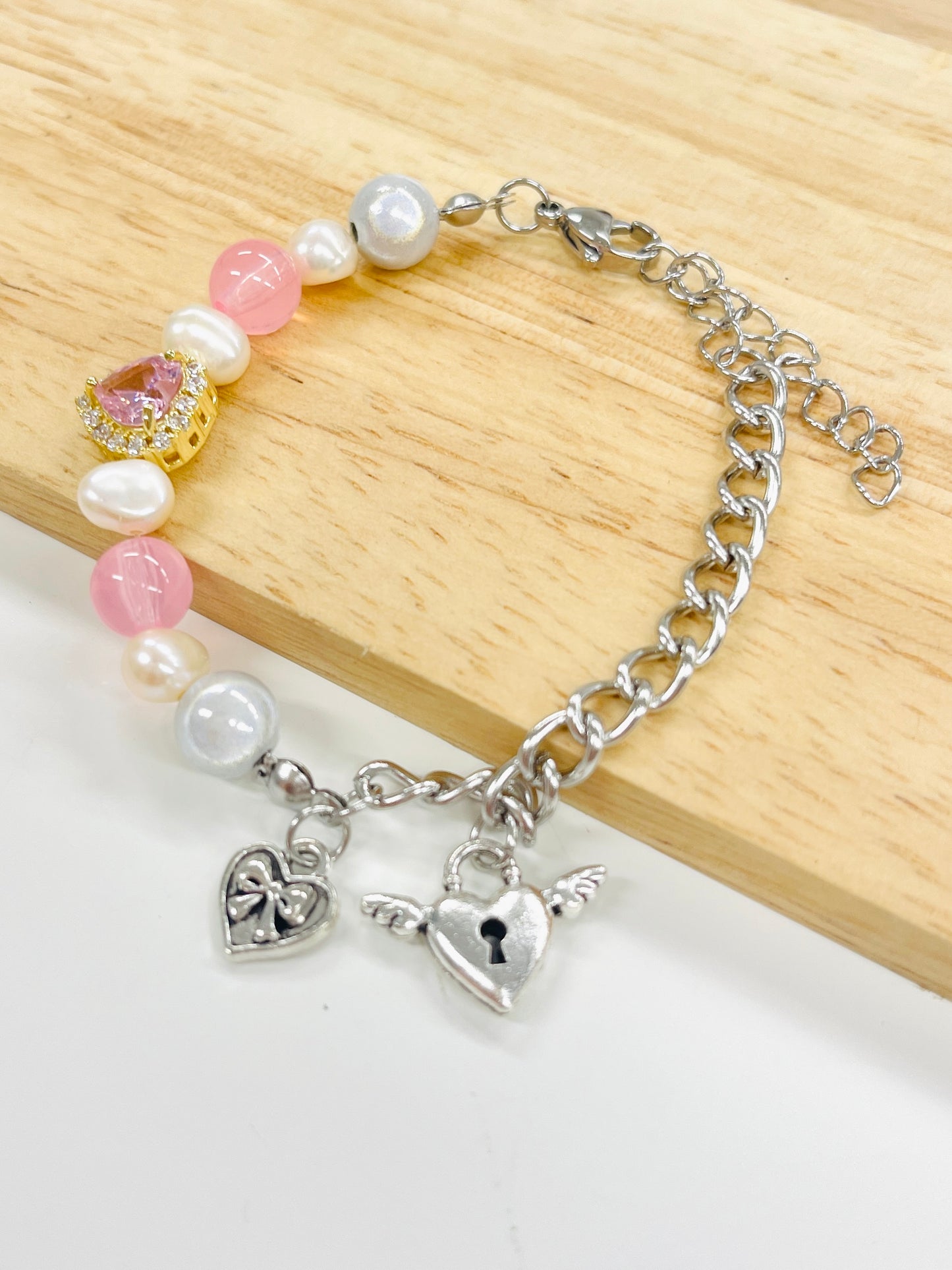 Pinky Locker Beaded Bracelet