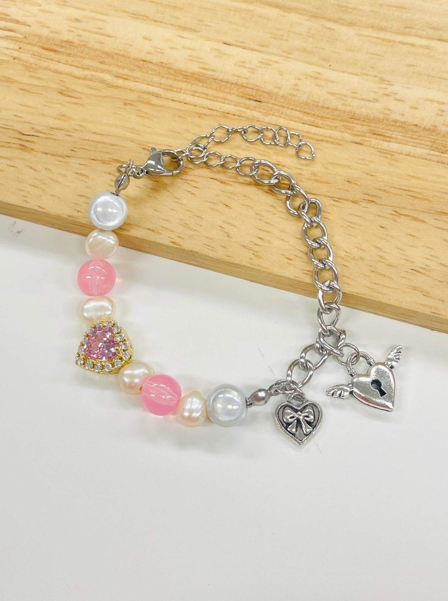 Pinky Locker Beaded Bracelet