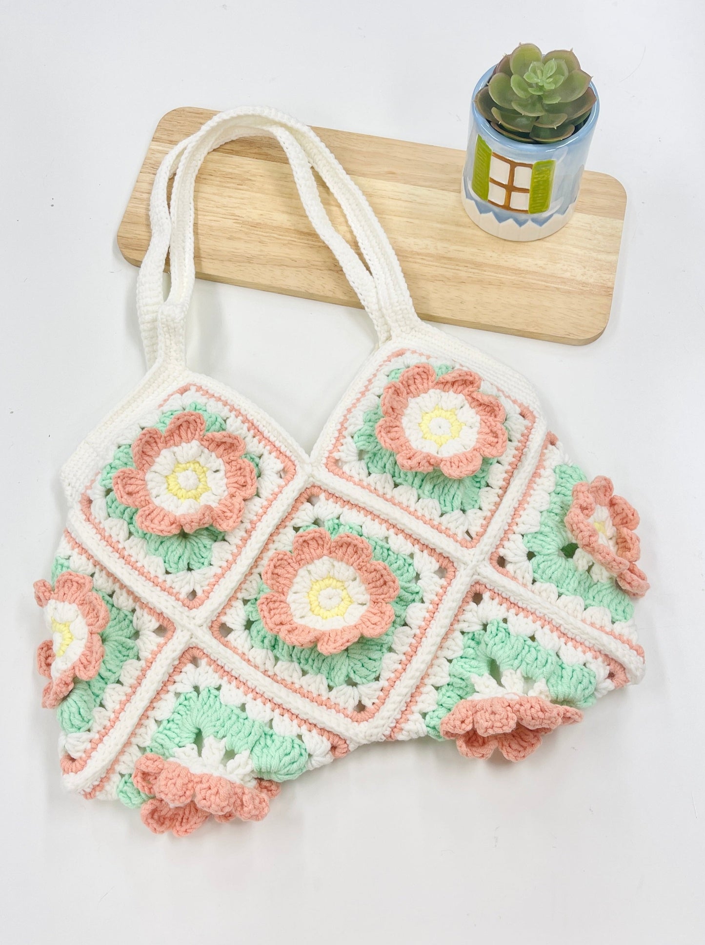 Crochet Woven Spring Floral Bag