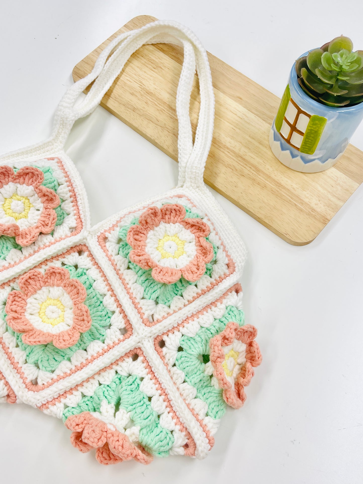 Crochet Woven Spring Floral Bag