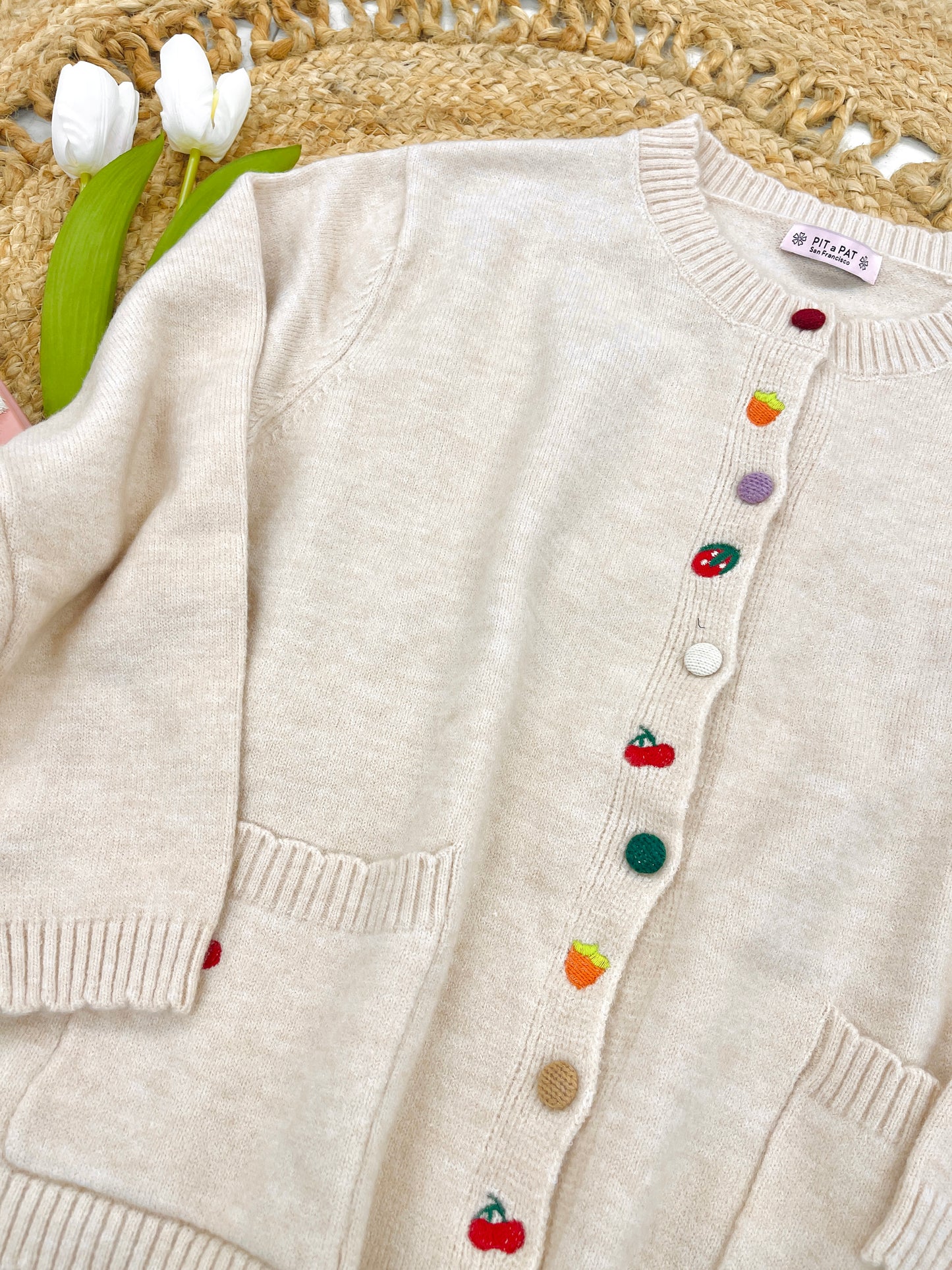 Sweet Fruit Embroidered Button-Down Cardigan