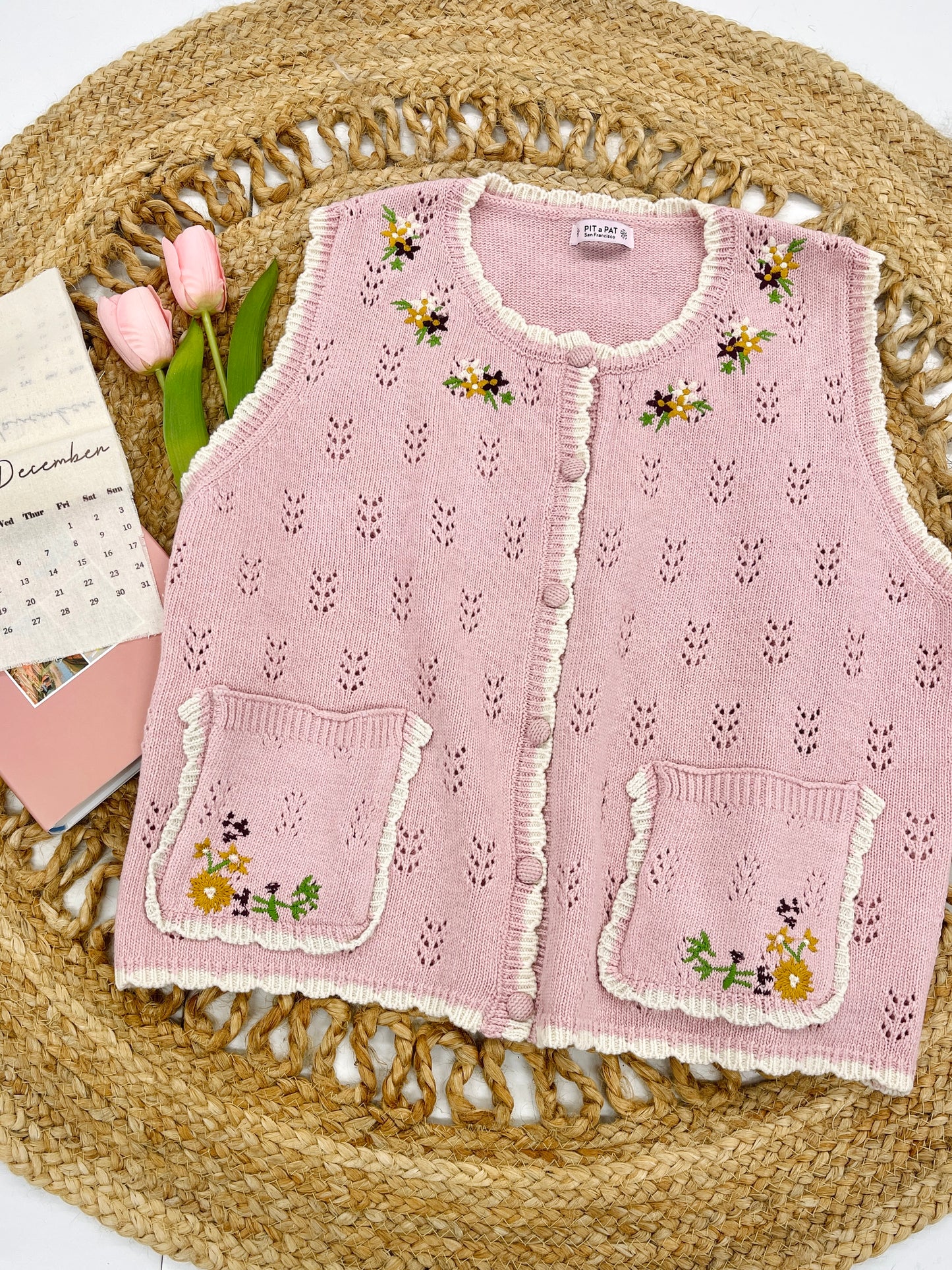 Retro Embroidered Flower Vest