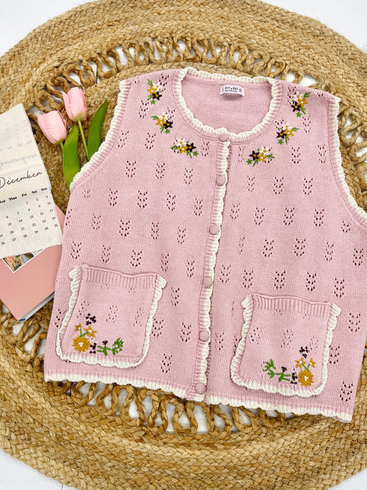 Retro Embroidered Flower Vest