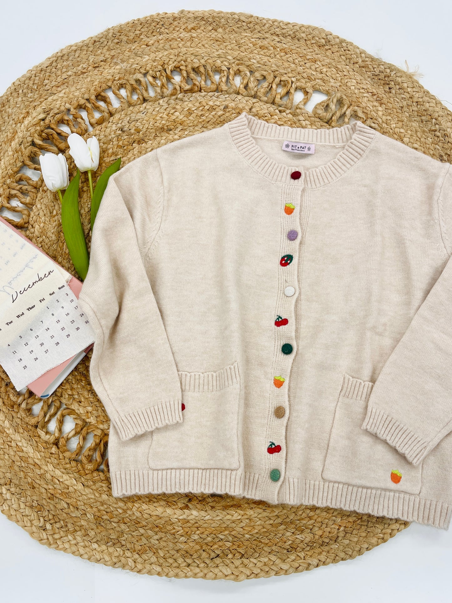 Sweet Fruit Embroidered Button-Down Cardigan