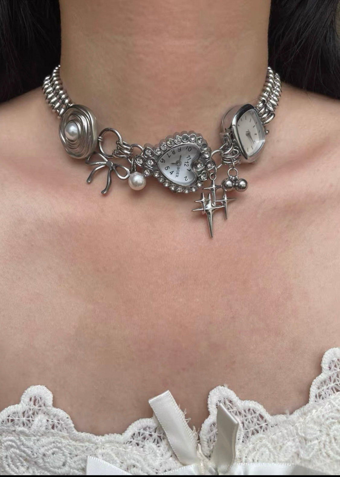 Pit a Pat Watch Pendant Pearl Necklace