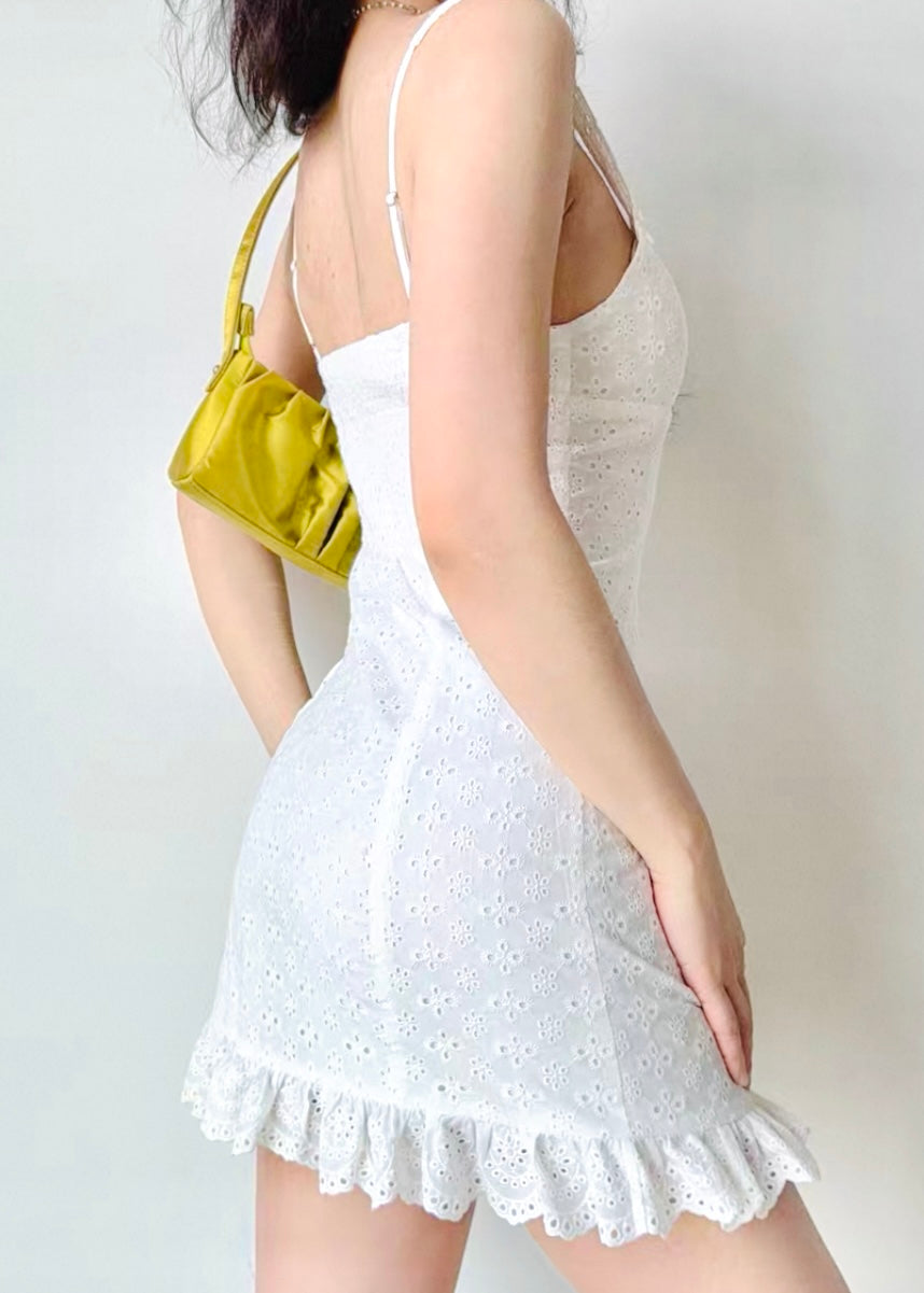 Sweet Eyelet Scallop Hem Mini Dress