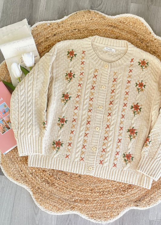 Fall Forest Crochet Flower Oversized Cardigan