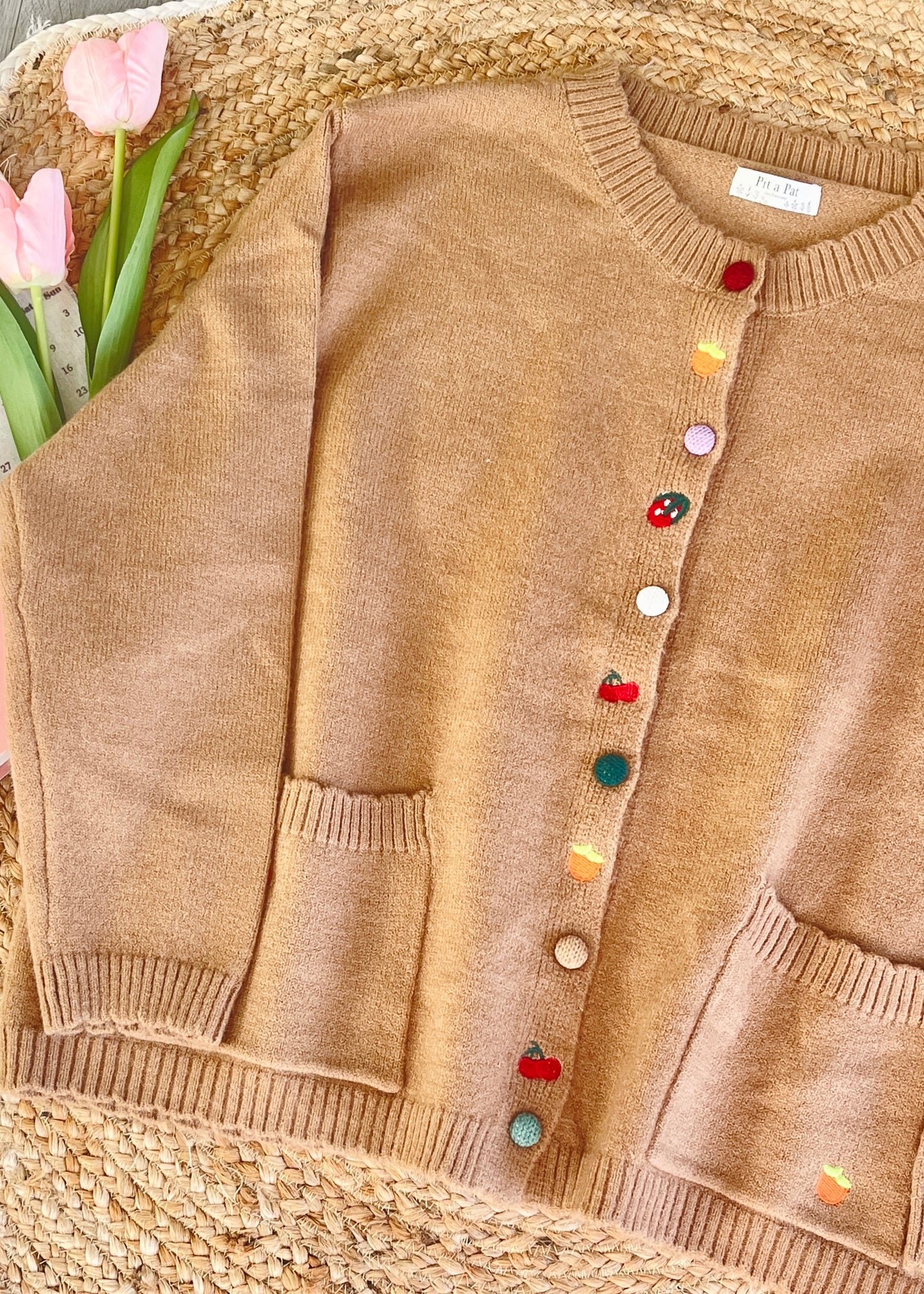 Sweet Fruit Embroidered Button-Down Cardigan