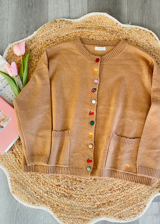 Sweet Fruit Embroidered Button-Down Cardigan