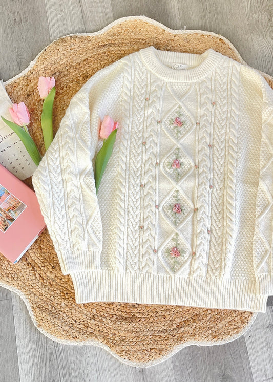 First Love Crochet Floral Oversized Sweater