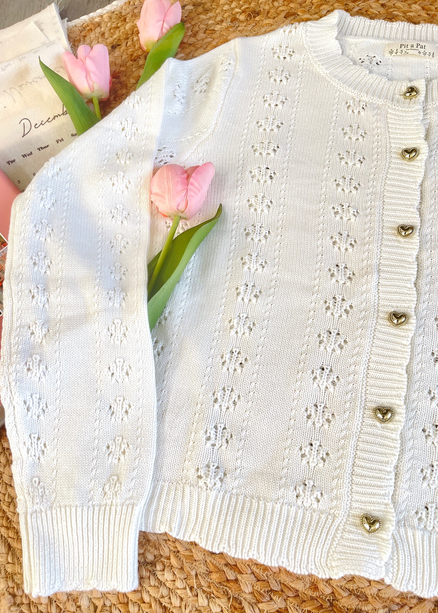 Romantic Golden Heart Knit Cardigan