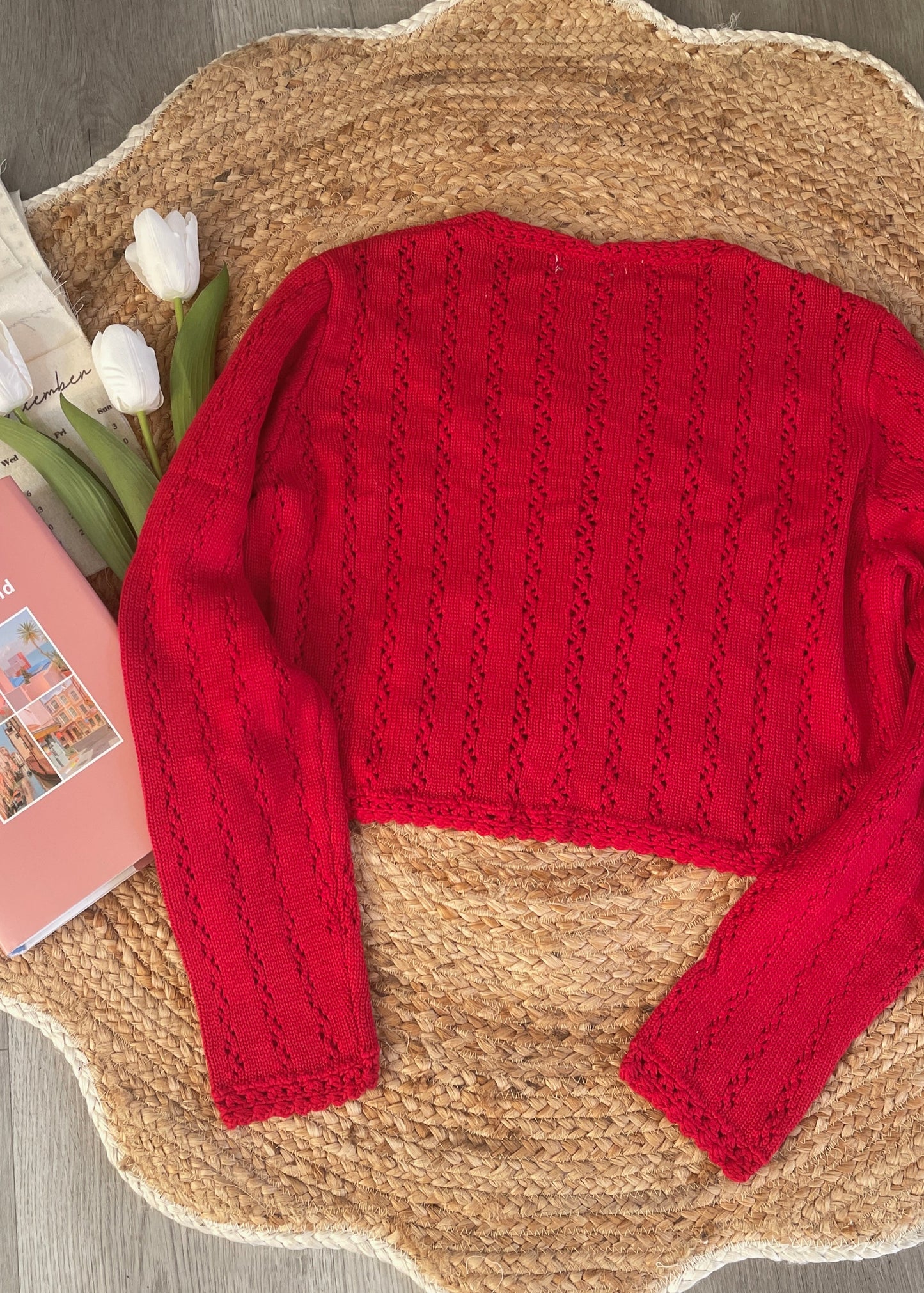 Red Balletcore Knit Cardigan