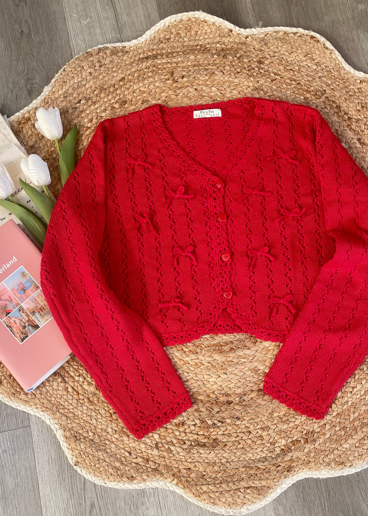 Red Balletcore Knit Cardigan