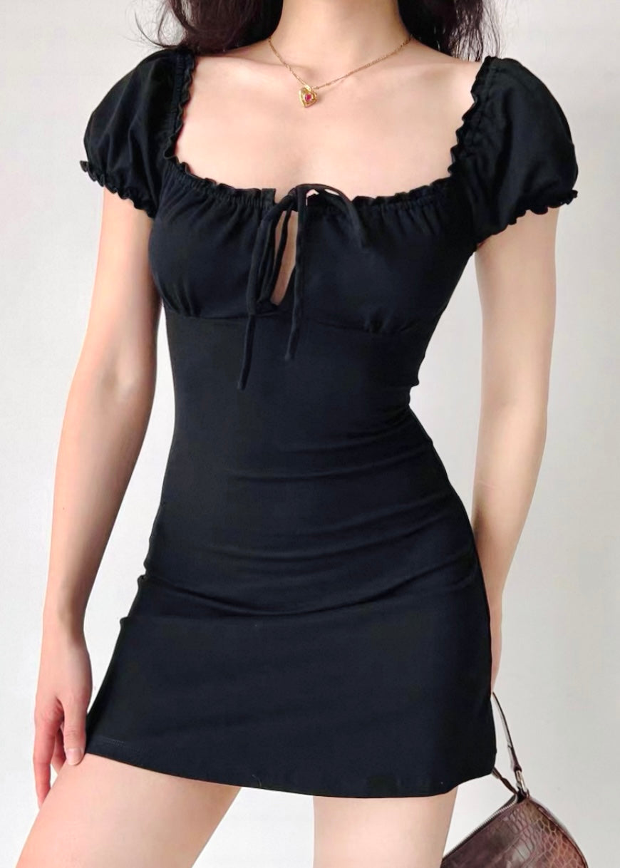 Black Bubble Sleeve Mini Dress